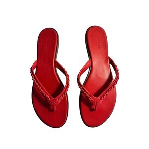 Tory Burch Everly Leather Chain Sandals Size 11M Bearberry Red Paris Nappa Soft